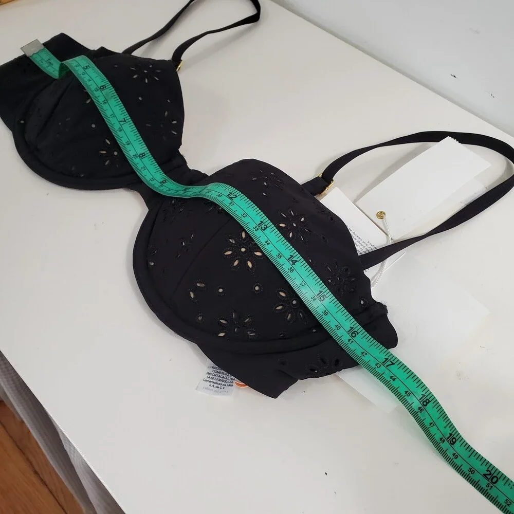 NWT Tory Burch L Broderie Anglaise Underwire Bikini Top Black Gold Eyelet Swim